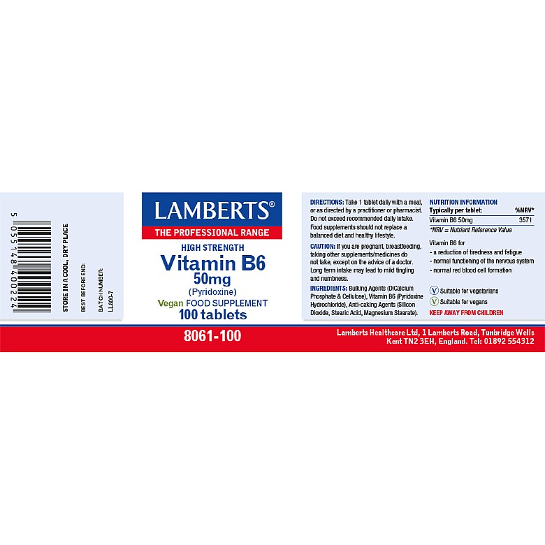 Vitamin B6 50mg - 100 Tablets - Lamberts® - Image 2