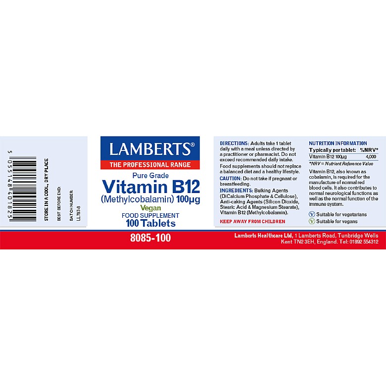 Vitamin B12 100ug - 100 Tablets - Lamberts® - Image 3