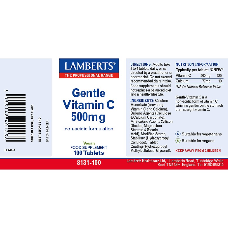 Gentle Vitamin C 500mg - 100 Tablets - Lamberts® - Image 3