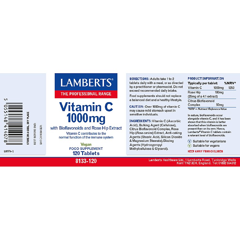 Vitamin C 1,000mg with Bioflavonoids and Rose Hips - 120 - Tablets - Lamberts® - Image 3