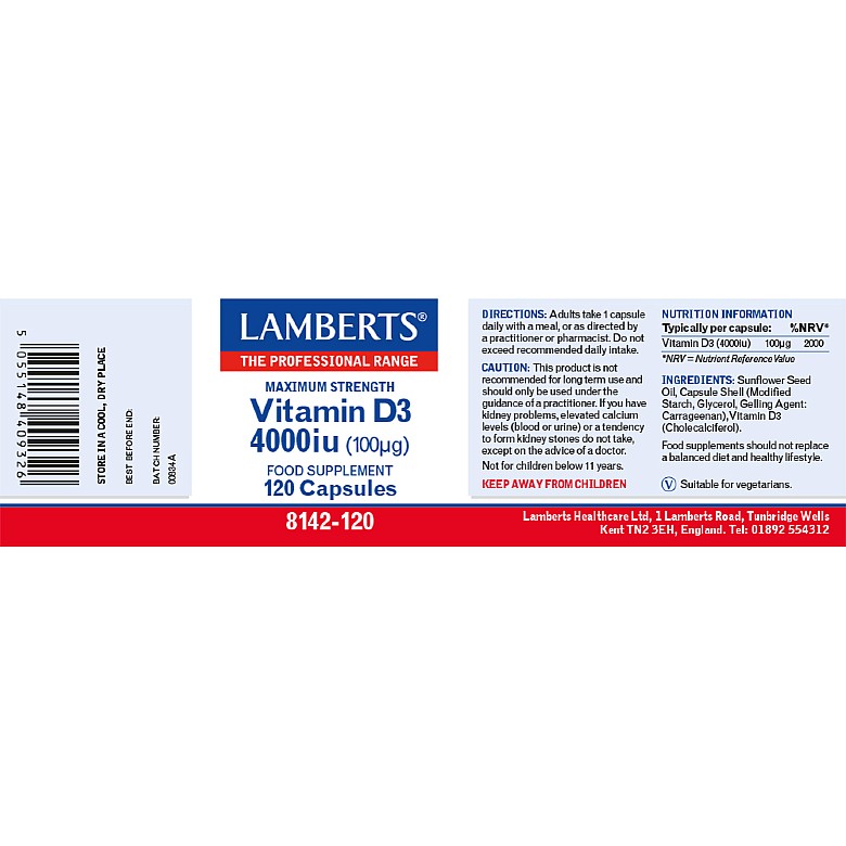 Vitamin D3 4000iu (100µg) - 120 Capsules - Lamberts - Image 3