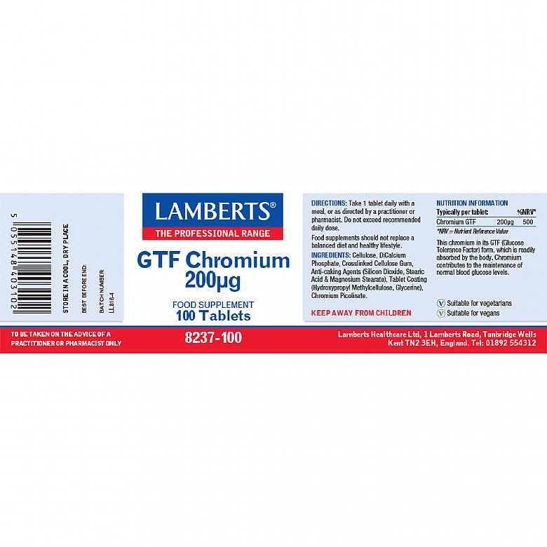 GTF Chromium (as Picolinate) - 100 Tablets - Lamberts® - Image 2