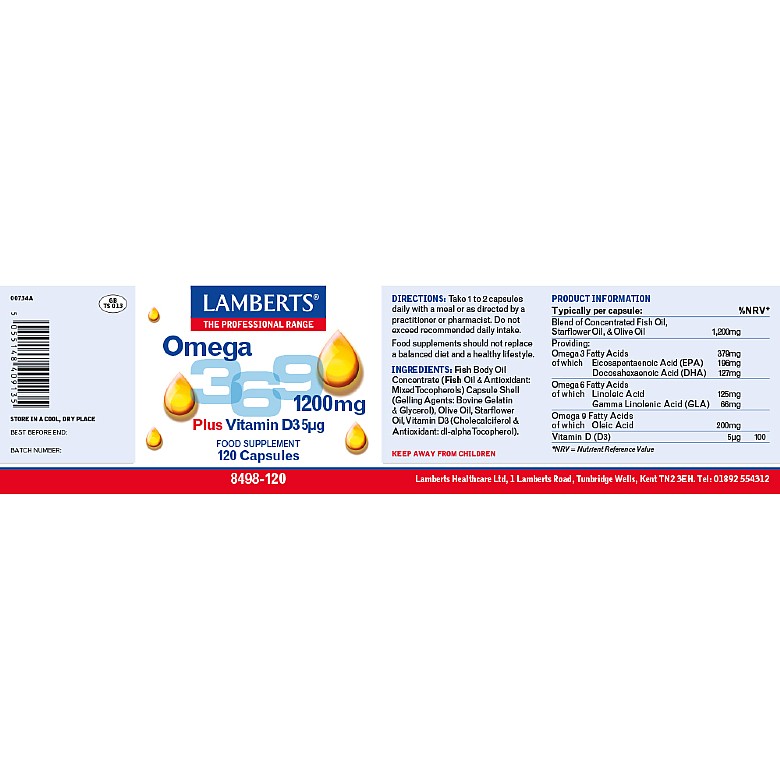 Omega 3,6,9 1200mg - 120 Capsules - Lamberts® - Image 2