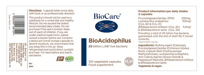 Bio Acidophilus Vegetable Capsules - BioCare® - Image 2