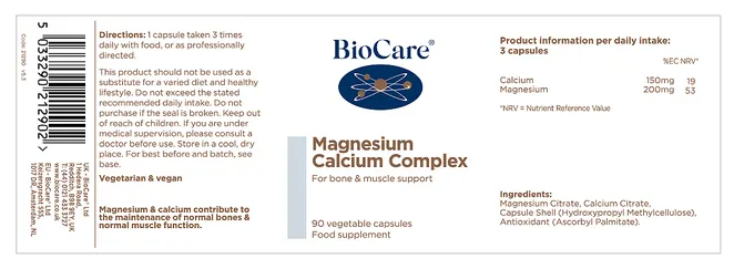 Magnesium Calcium Complex - 90 Capsules - BioCare® - Image 2