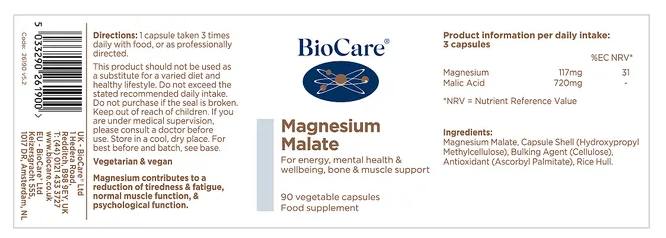 Magnesium Malate - 90 Capsules - BioCare® - Image 2