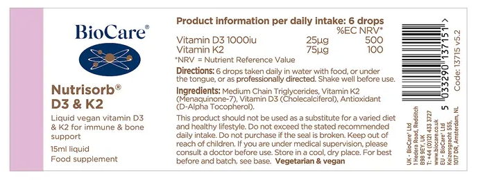 Nutrisorb D3 & K2 - 15ml - BioCare® - Image 2