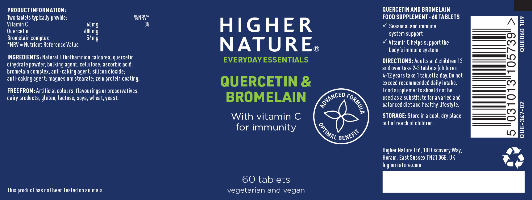 Quercetin & Bromelain - 60 Tablets - Higher Nature® - Image 2