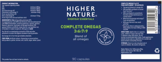 Complete Omegas 3-6-7-9 - 90 Capsules - Higher Nature® - Image 2