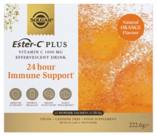 Ester-C Plus Vitamin C 1000mg Effervescent Drink 24 Hour Immune Support - 21 Sachets - Solgar